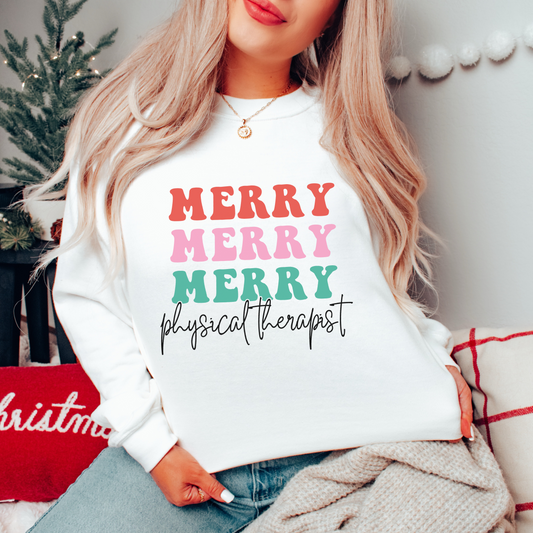 Merry Physical Therapist Crewneck Sweatshirt | Front and Back Print