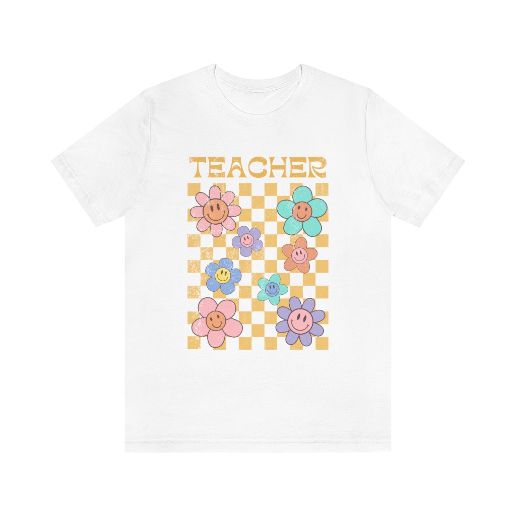 Teacher Distressed Retro Daisy Jersey T-Shirt