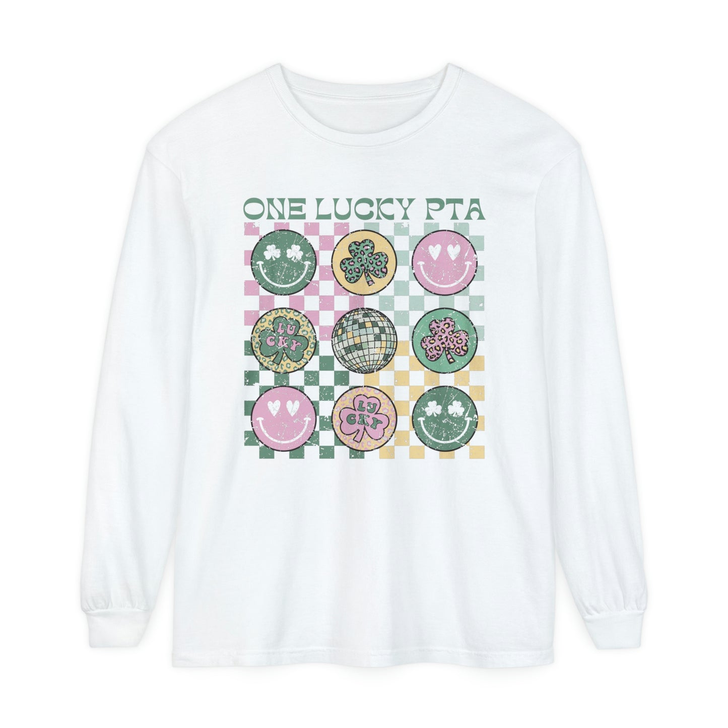 One Lucky PTA Distressed Long Sleeve Comfort Colors T-Shirt