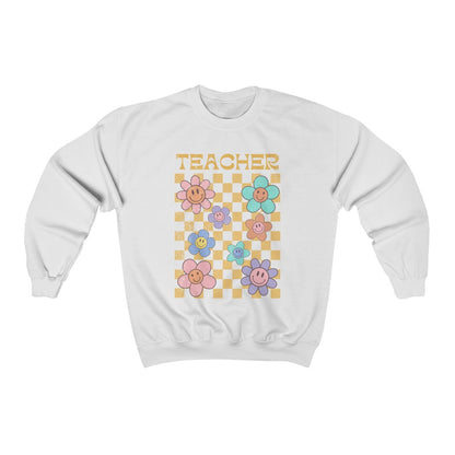 Teacher Distressed Retro Daisy Crewneck Sweatshirt