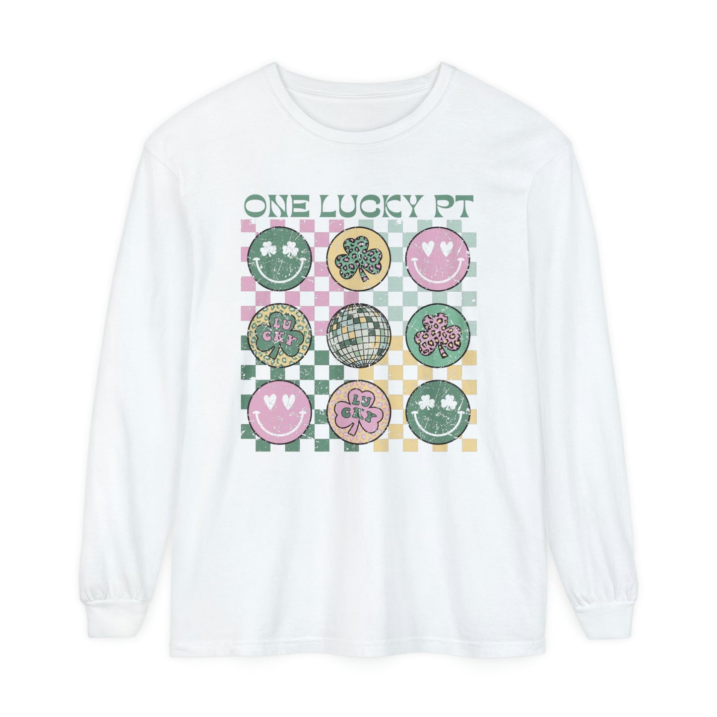 One Lucky PT Distressed Long Sleeve Comfort Colors T-Shirt