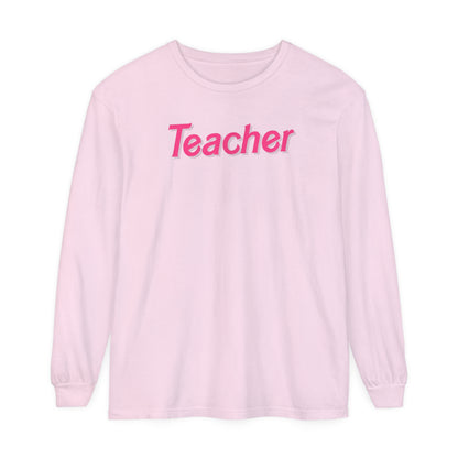 Pink Teacher Long Sleeve Comfort Colors T-Shirt