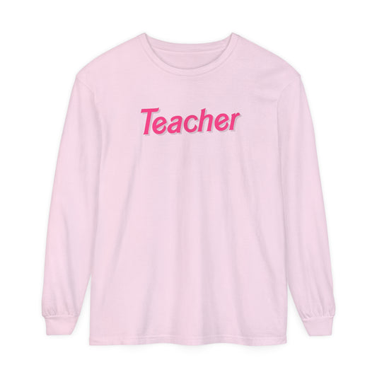 Pink Teacher Long Sleeve Comfort Colors T-Shirt