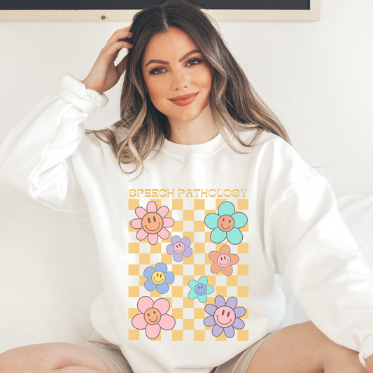 Speech Distressed Retro Daisy Crewneck Sweatshirt