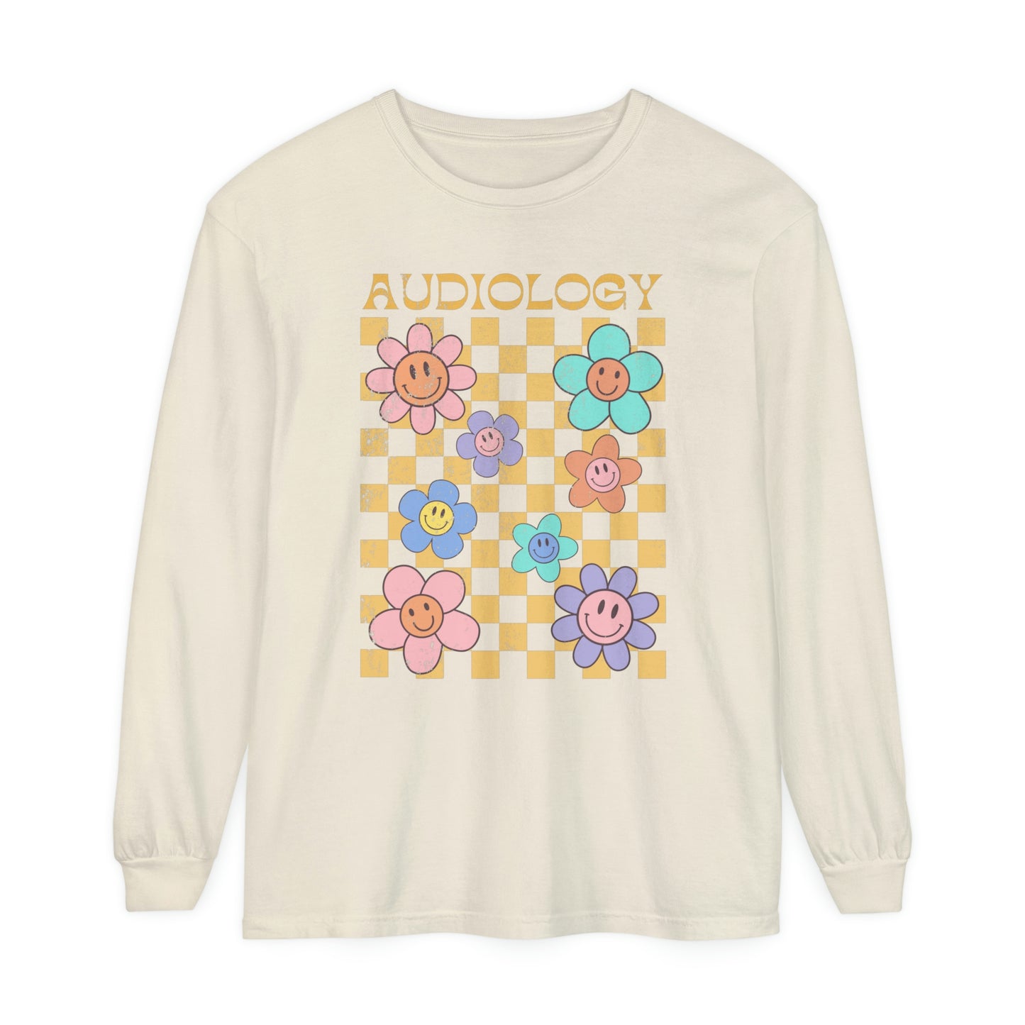 Audiology Distressed Retro Daisy Long Sleeve Comfort Colors T-Shirt