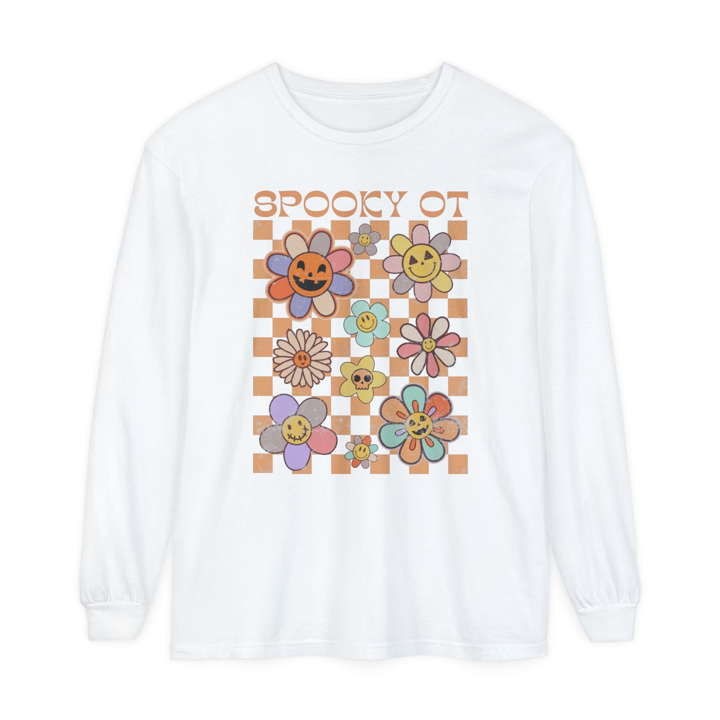 Spooky OT Retro Distressed Long Sleeve Comfort Colors T-Shirt