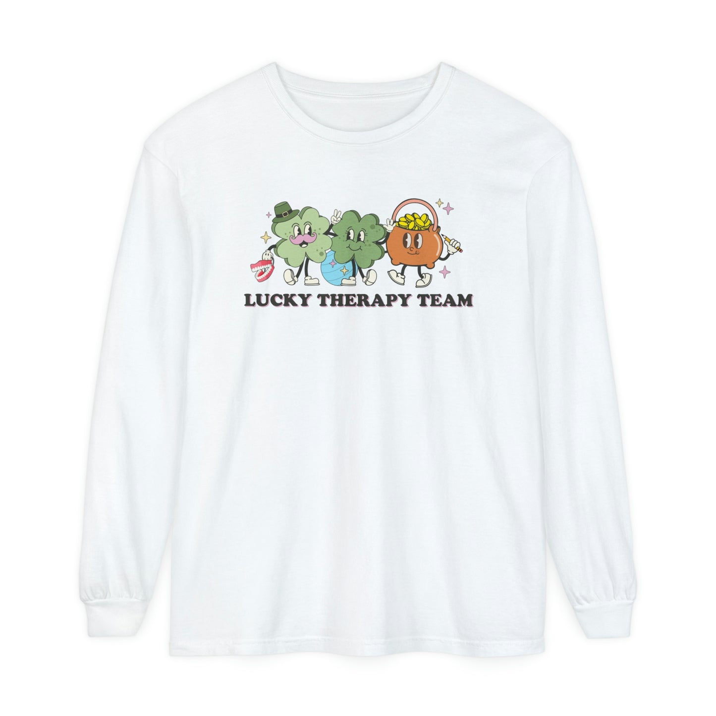 Lucky Therapy Team Distressed Long Sleeve Comfort Colors T-Shirt