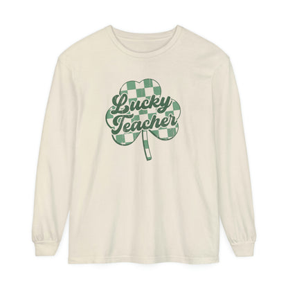 Lucky Teacher Distressed Long Sleeve Comfort Colors T-Shirt