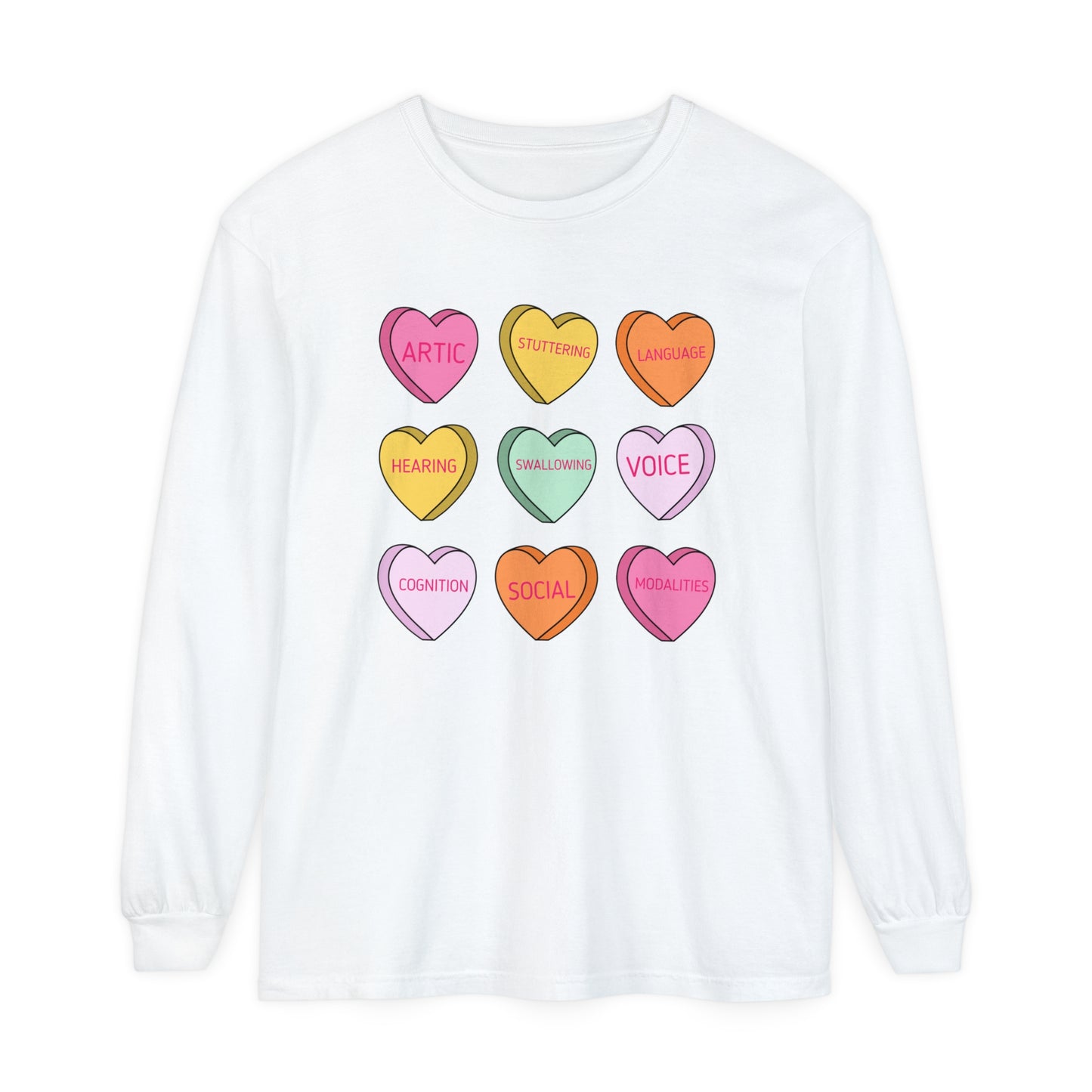 Speech Scope Candy Hearts Long Sleeve Comfort Colors T-Shirt