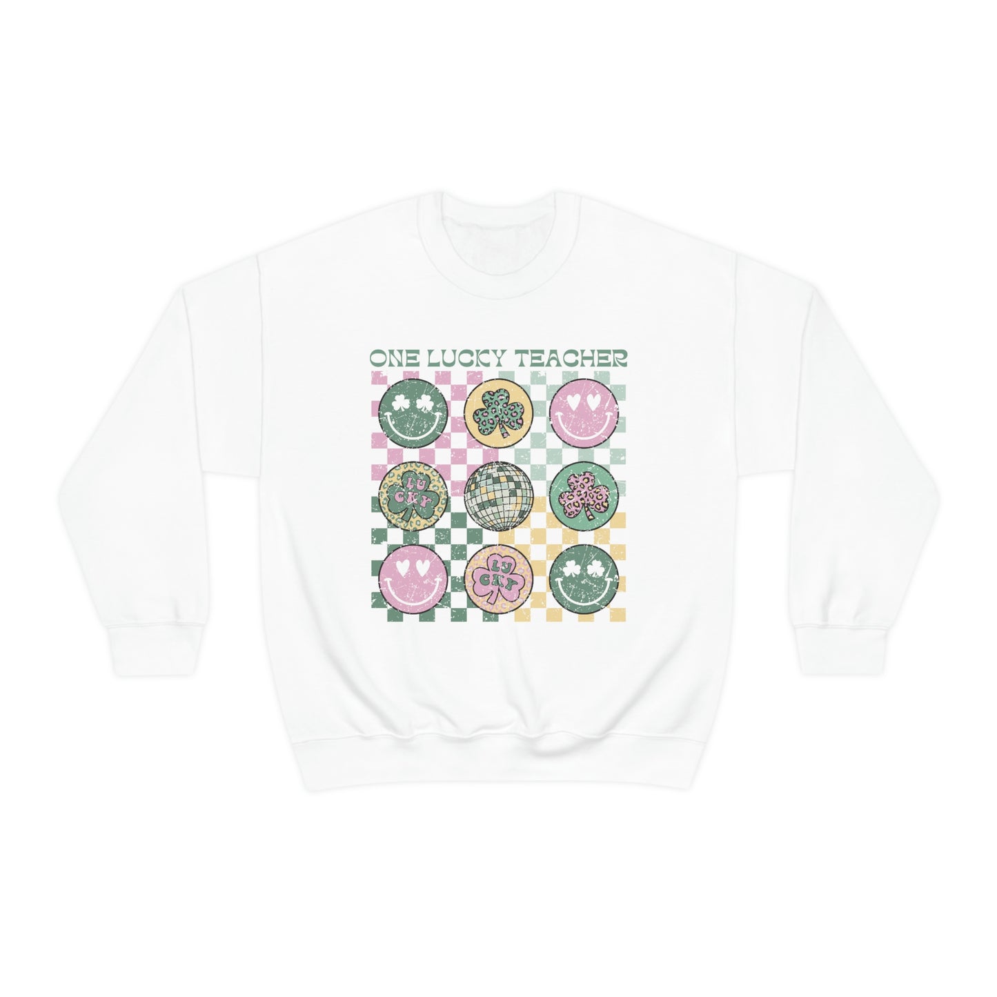 One Lucky Teacher Distressed Crewneck Sweatshirt