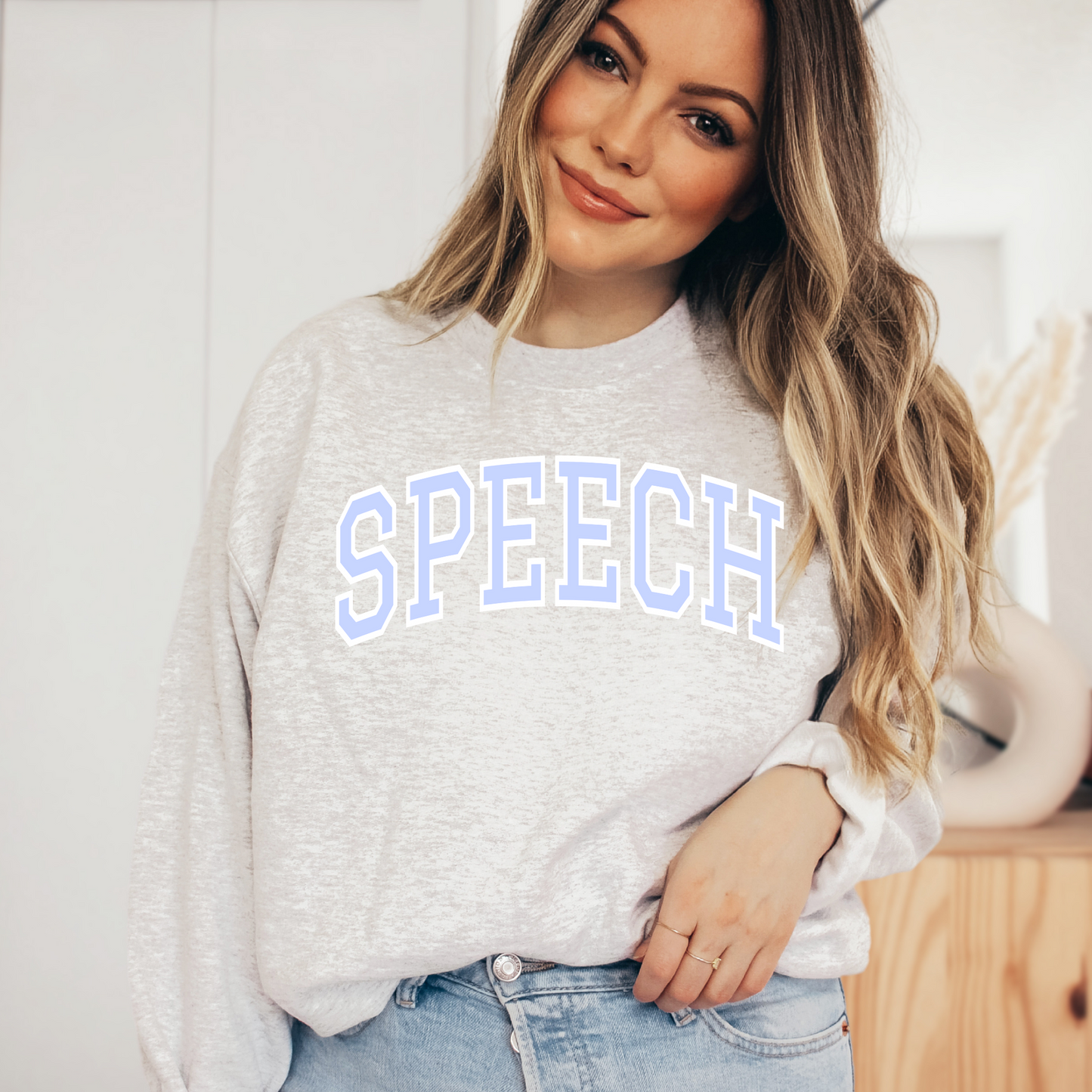 Speech Collegiate Style Crewneck Sweatshirt | Periwinkle Font