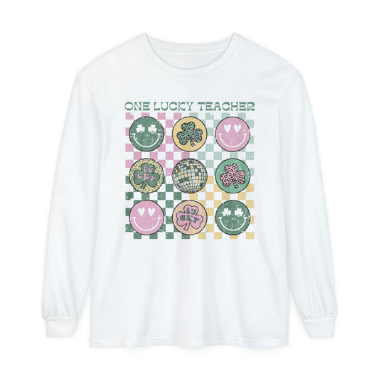 One Lucky Teacher Long Sleeve Comfort Colors T-Shirt