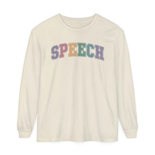 Pastel Varsity Speech Long Sleeve Comfort Colors T-Shirt