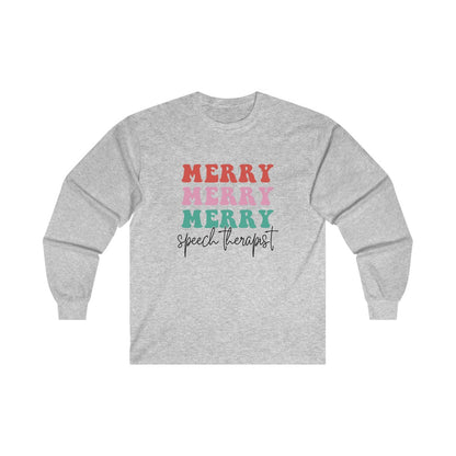 Merry Speech Therapist Long Sleeve T-Shirt | Front and Back Print