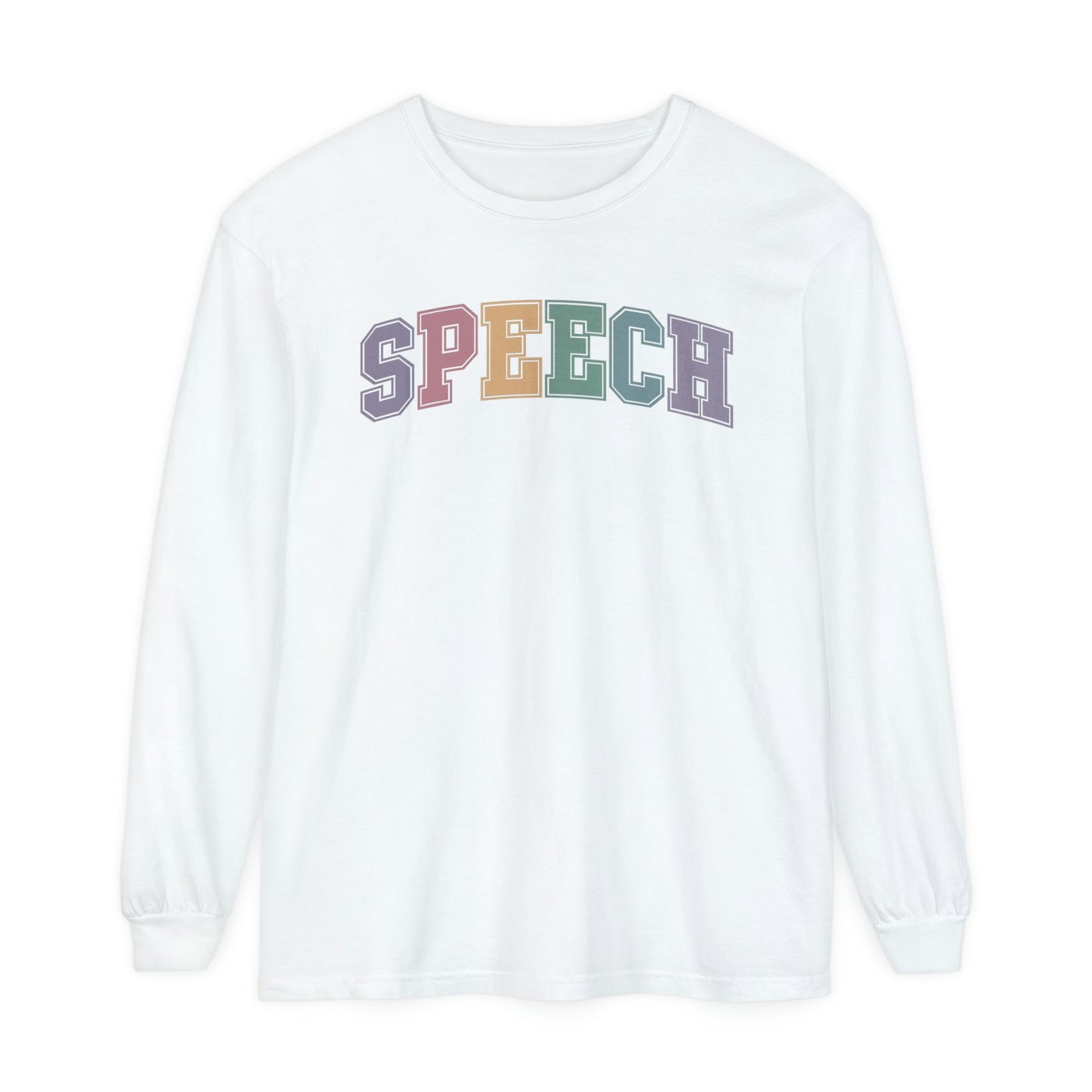 Pastel Varsity Speech Long Sleeve Comfort Colors T-Shirt