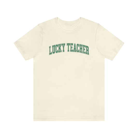 Lucky Teacher Distressed Jersey T-Shirt