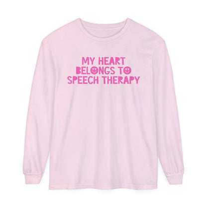 My Heart Belongs to Speech Therapy Long Sleeve Comfort Colors T-Shirt
