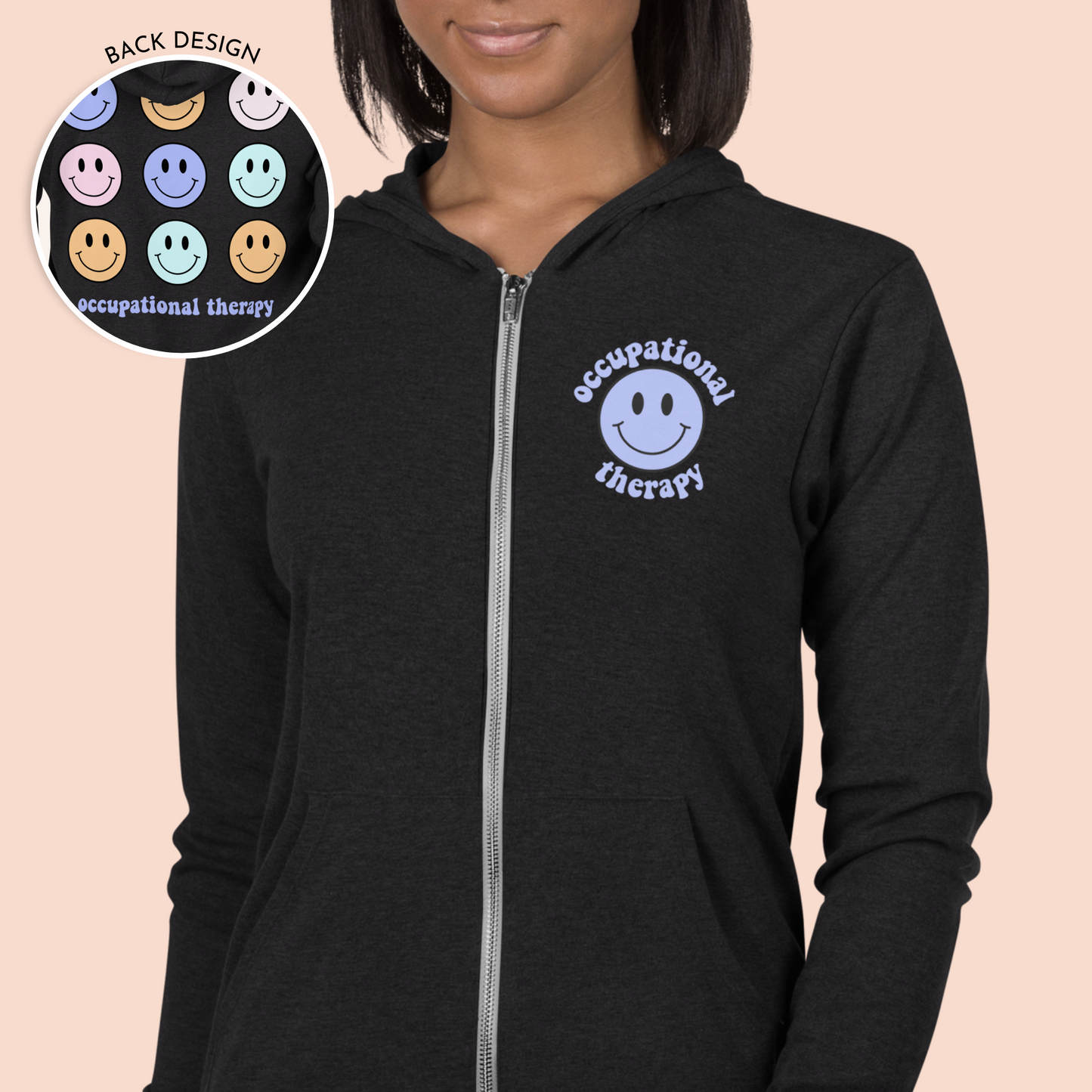 Occupational Therapy Lightweight Zip Up Hoodie | Front and Back Print
