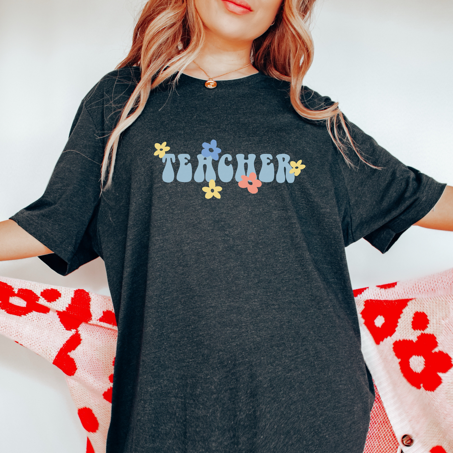 Teacher Retro Flower Jersey T-Shirt