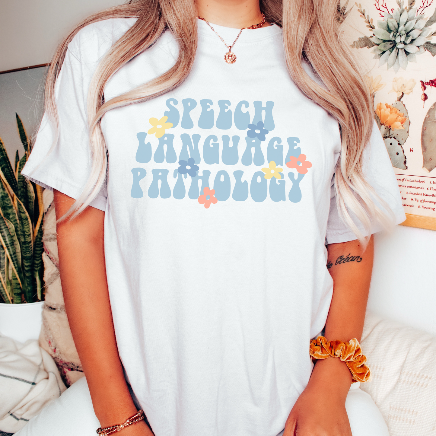 Speech-Language Pathology Retro Flower Comfort Colors T-Shirt