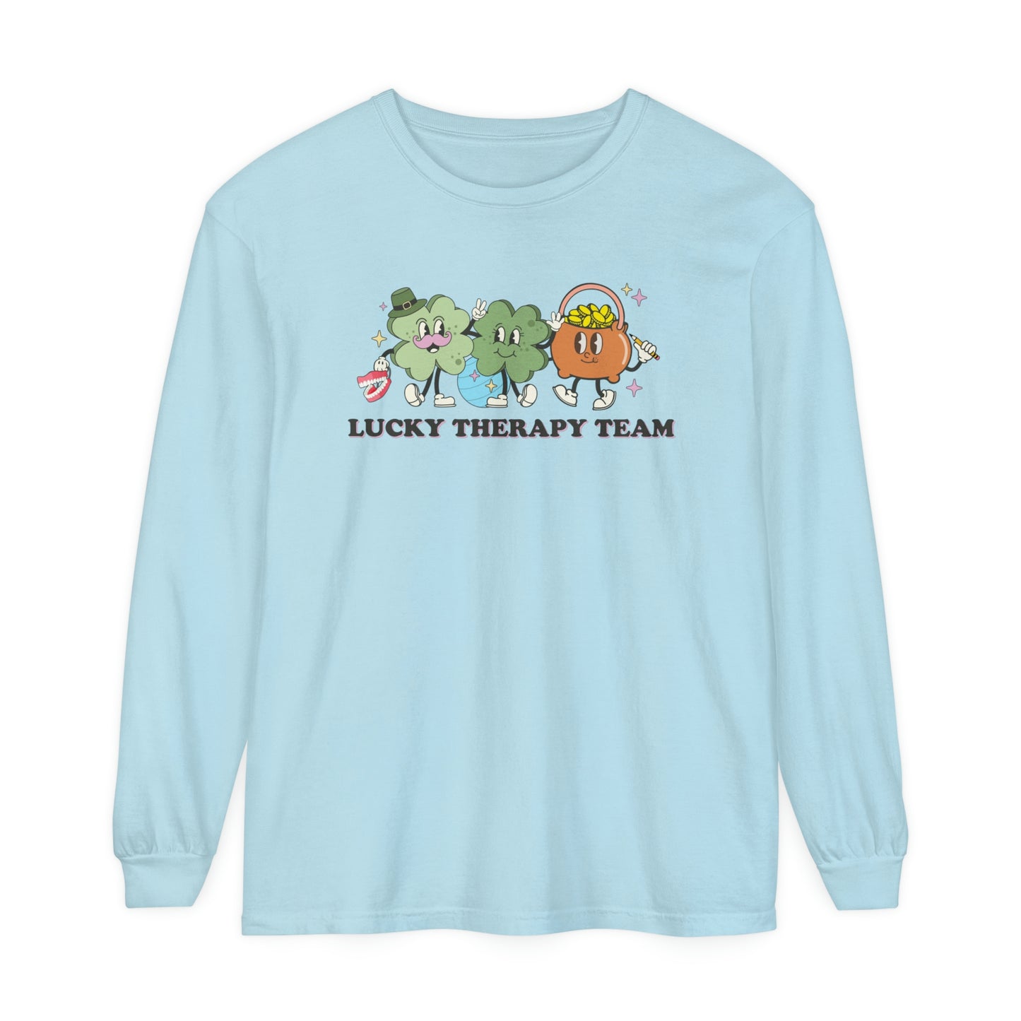 Lucky Therapy Team Distressed Long Sleeve Comfort Colors T-Shirt