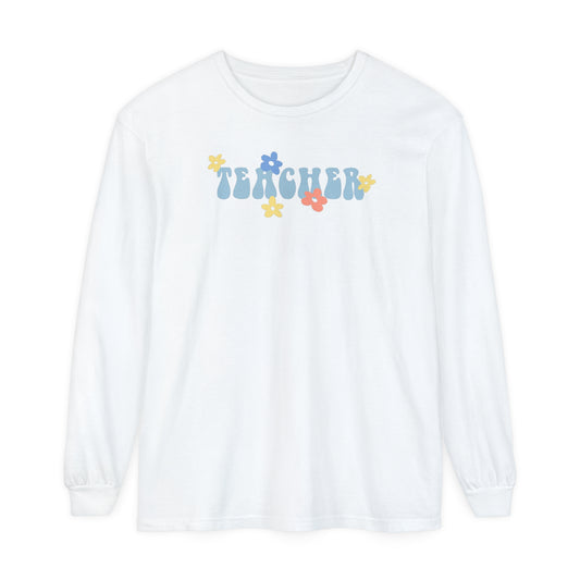 Teacher Retro Flower Long Sleeve Comfort Colors T-Shirt