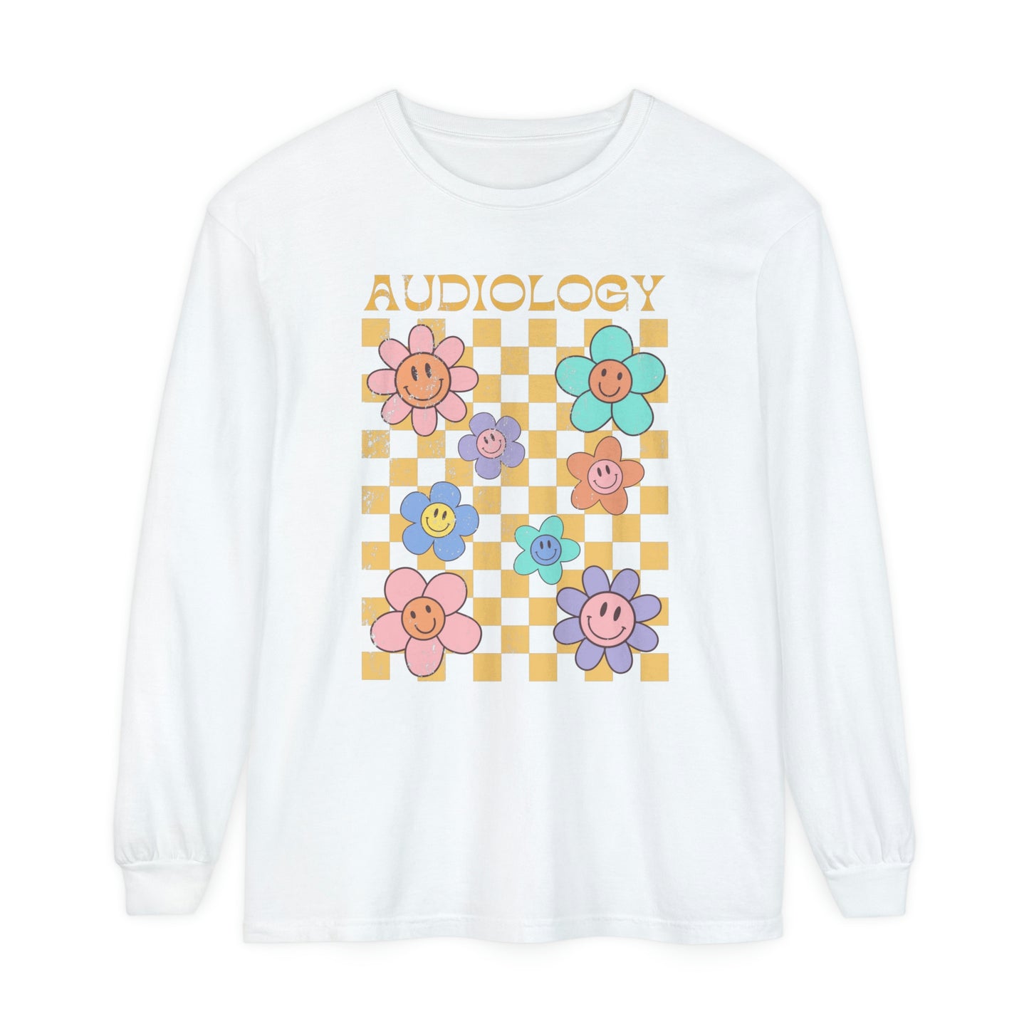 Audiology Distressed Retro Daisy Long Sleeve Comfort Colors T-Shirt