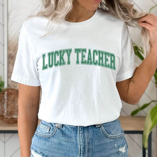 Lucky Teacher Distressed Jersey T-Shirt