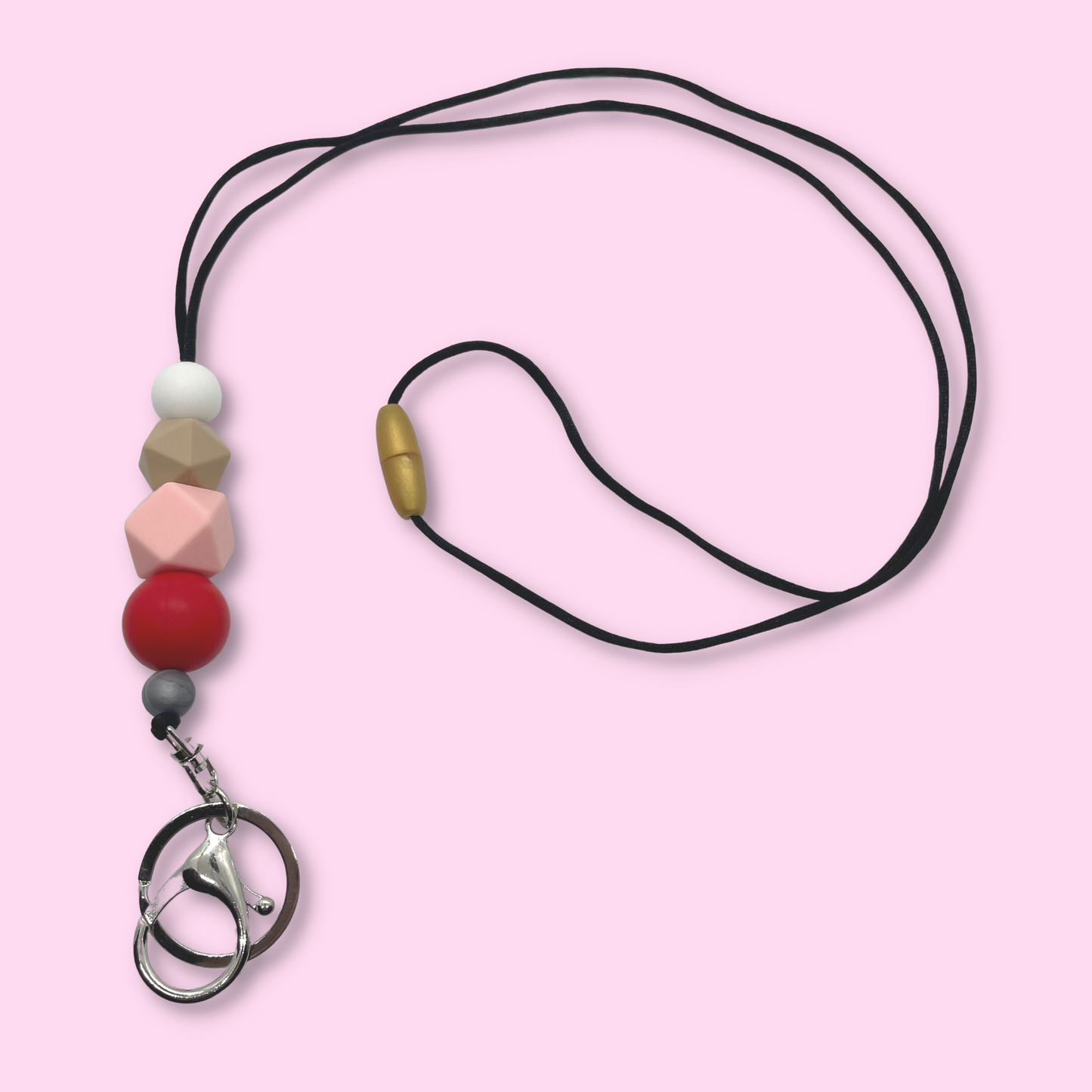 Pink and Red Silicone Bead Lanyard