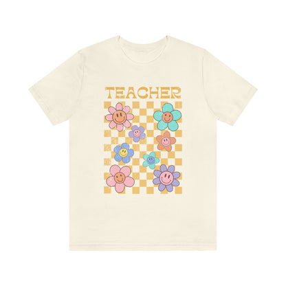 Teacher Distressed Retro Daisy Jersey T-Shirt